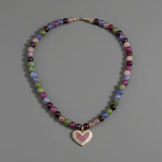 TOURMALINE W PAVE HEART NECKLACE