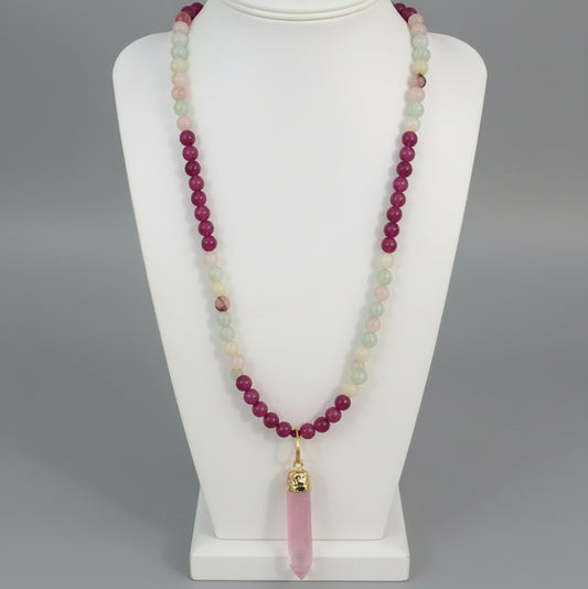 TOURMALINE JASPER W/ PINK CRYSTAL NECKLACE