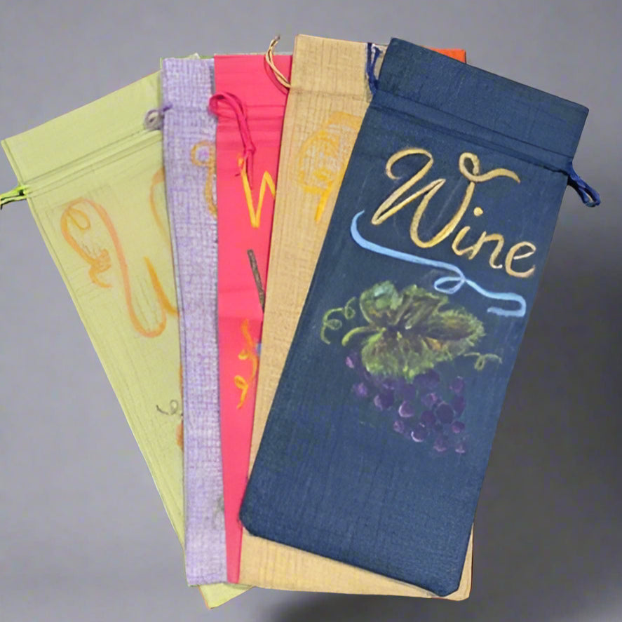 HAND PAINTED WINE BURLAP BAG