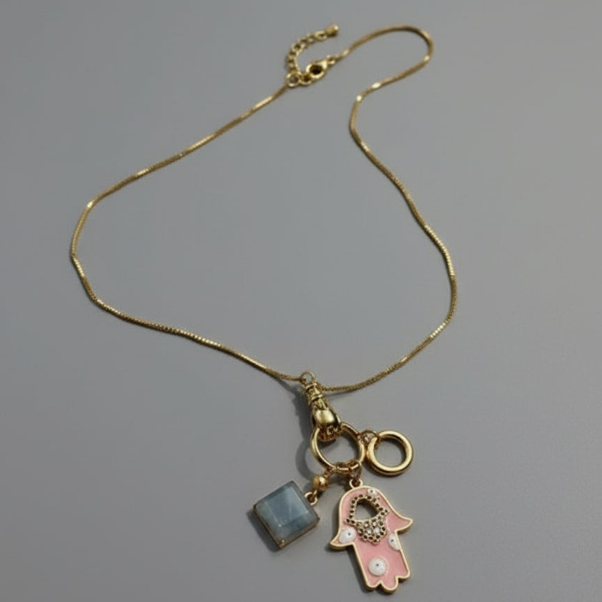 HAMSA PENDANT W SMALL AMAZONITE