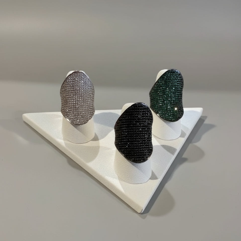 STERLING SILVER PAVE CZ WIDE BAND RING