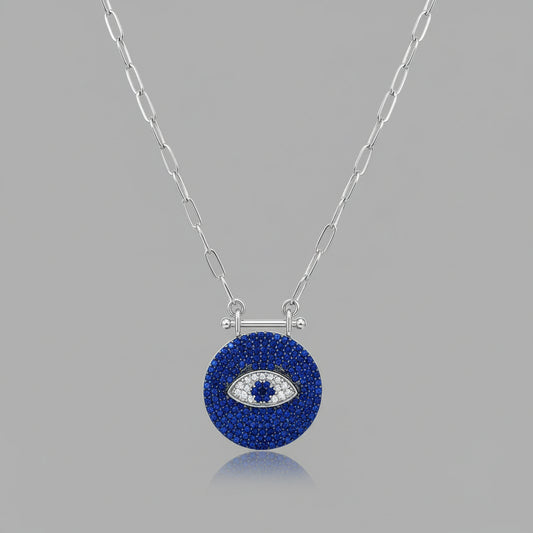 STERLING SILVER BLUE CZ EVIL EYE NECKLACE