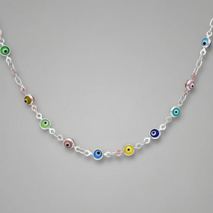STERLING SILVER COLORFUL EVIL EYE NECKLACE