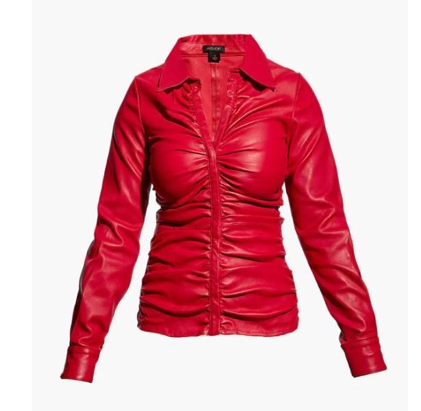 ROUGE STRETCH LEATHER BLOUSE