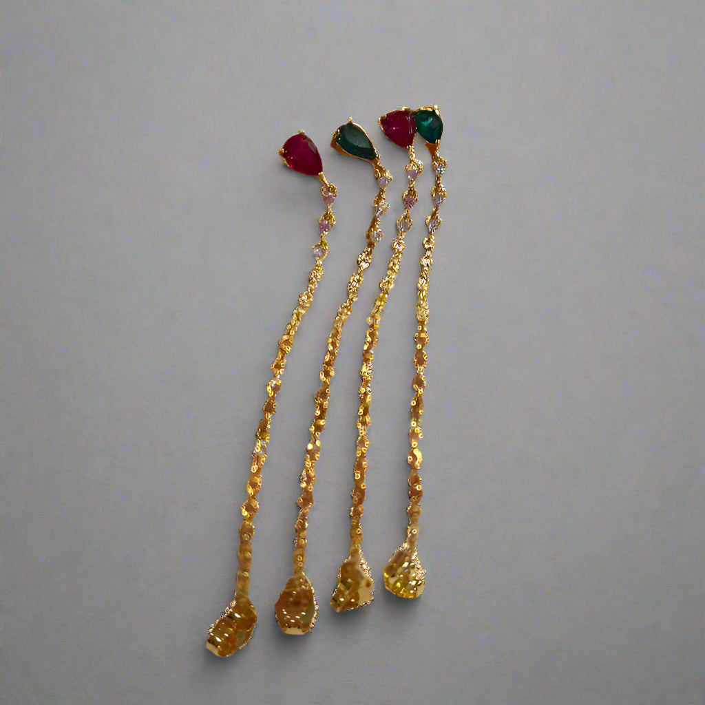 GREEN RED CZ CHAIN EARRING