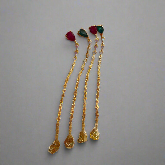 GREEN RED CZ CHAIN EARRING