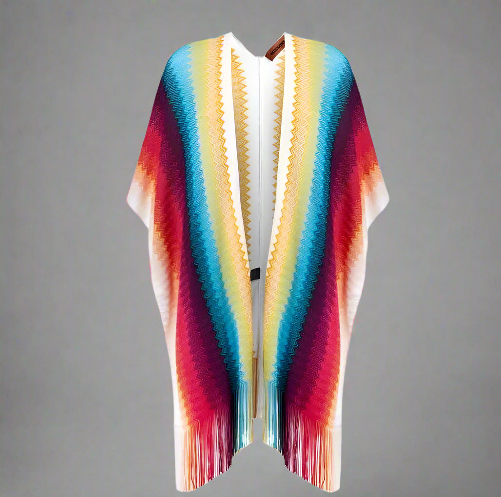 KNIT STRIPED PONCHO
