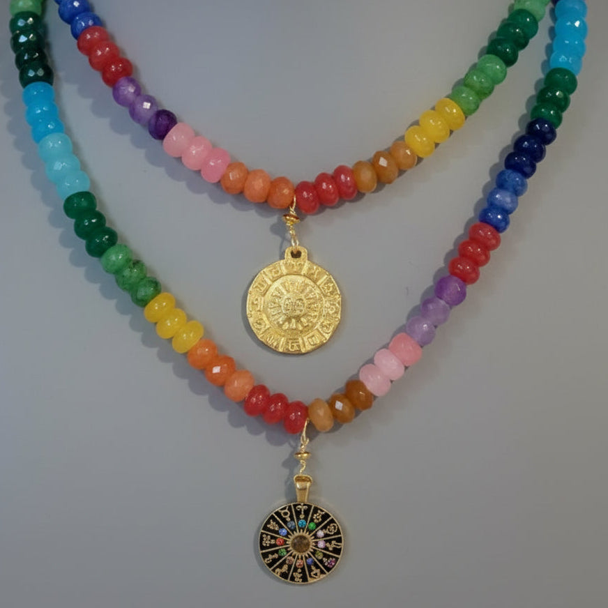 MULTI STONE NECK W/ZODIAC CHARM