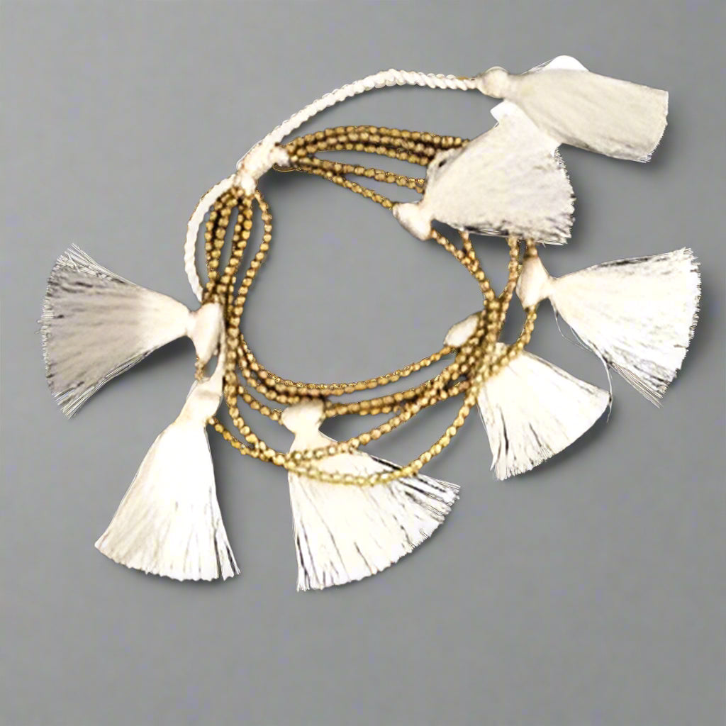 GOLD BEADED TASSEL BRACELET