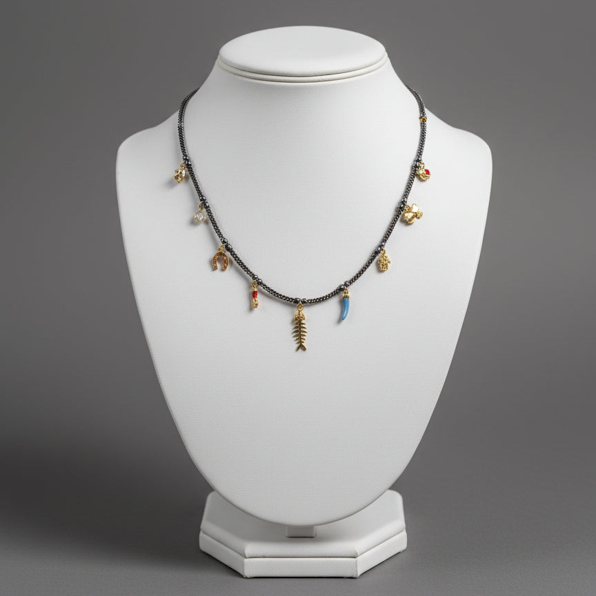 ROPE AND ENAMEL CHARM NECKLACE