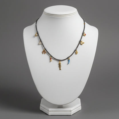 ROPE AND ENAMEL CHARM NECKLACE