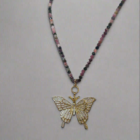 TOURMALINE STONE CZ BUTTERFLY GOLD FILLED