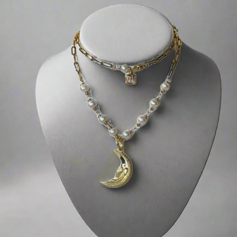 CRESCENT MOON DIAMOND GOLD OVER STERLING SILVER