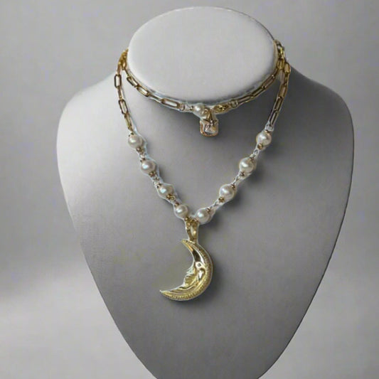 CRESCENT MOON DIAMOND GOLD OVER STERLING SILVER