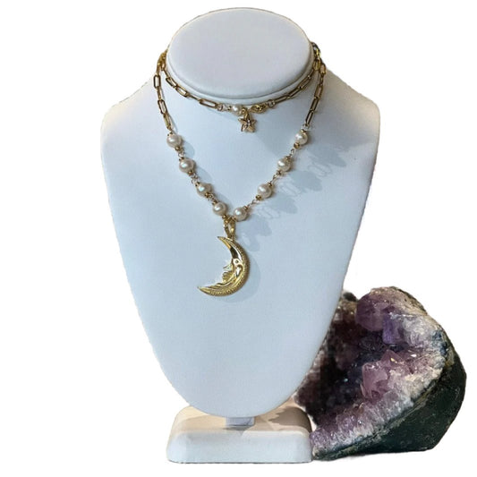 CRESCENT MOON DIAMOND GOLD OVER STERLING SILVER