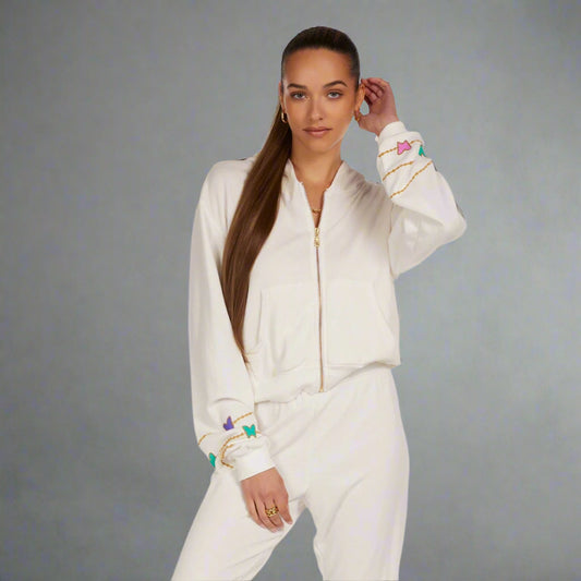 BUTTERFLY CHARM HAPPYFACE ZIP UP SWEATSHIRT