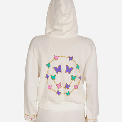 BUTTERFLY CHARM HAPPYFACE ZIP UP SWEATSHIRT