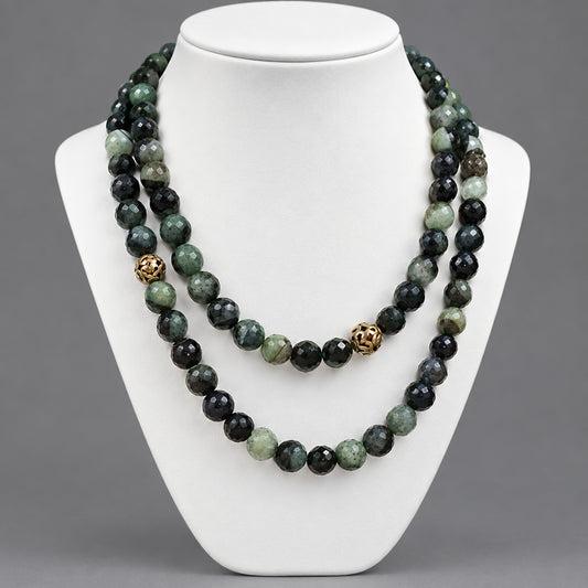 GREEN BLACK ONYX AGATE PALITE PEARL NECKLACE