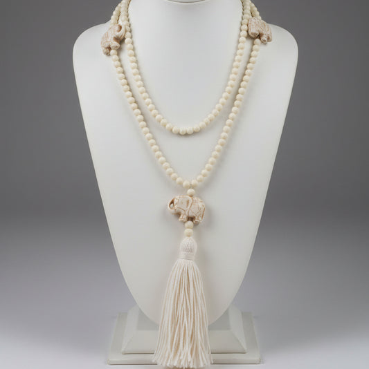 WHITE CORD HOWLITE ELEPHANT NECKLACE