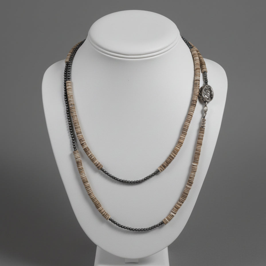Heishi Shell & Hematite Beaded Necklace