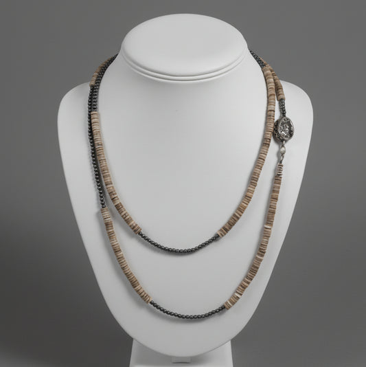 Heishi Shell & Hematite Beaded Necklace