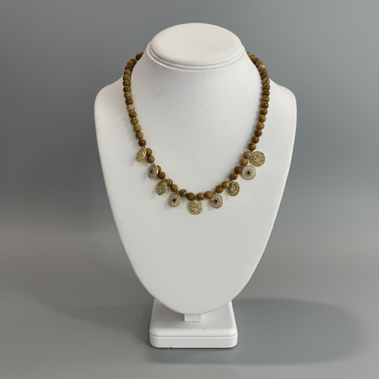 LAPIS BEAD NECKLACE CZ PENDANT