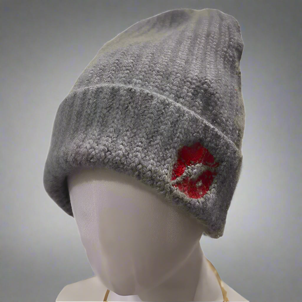 CASHMERE SLOUCH GRAY BEANIE HAT