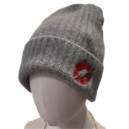 CASHMERE SLOUCH GRAY BEANIE HAT