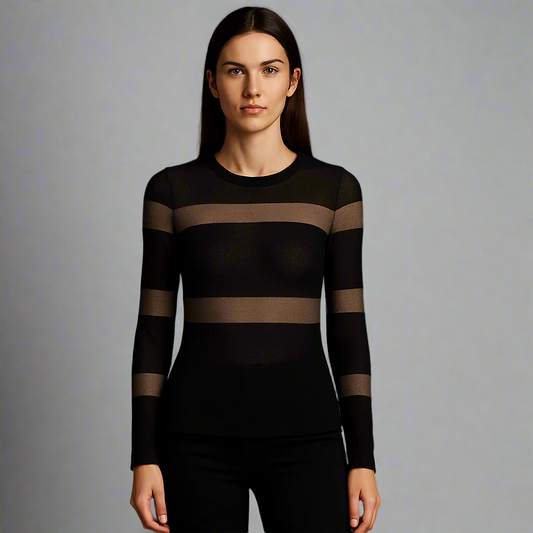 FITTED TOP WITH MESH STRIPES