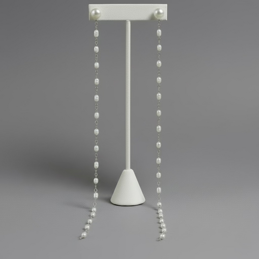 10" LONG PEARL SILVER EARRING