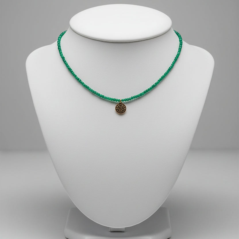 GREEN AURA BEADED CHARM NECKLACE