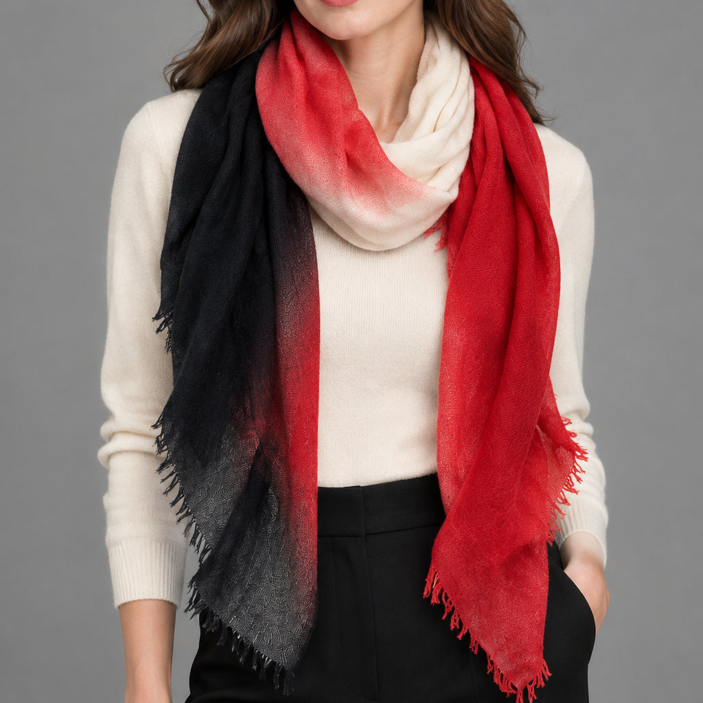RED OMBRE CASHMERE SCARF