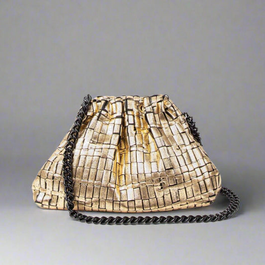 MINI GAME WOVEN LAMINATED CLUTCH