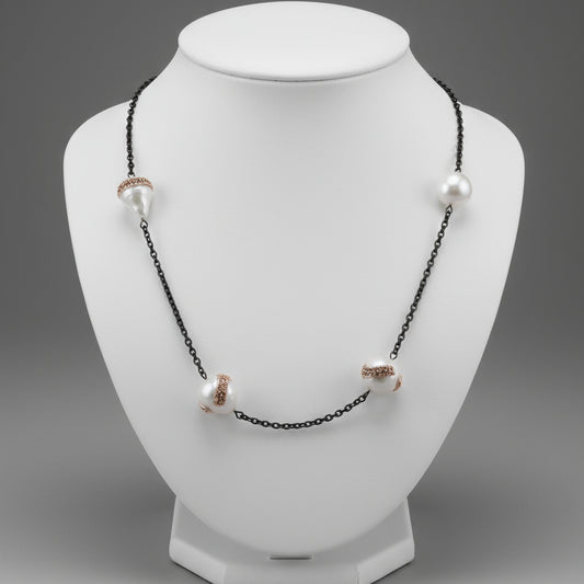 SILVER CHAIN  PEARL CZ NECKLACE