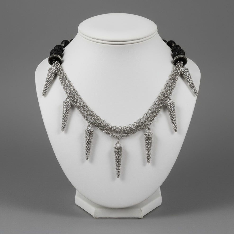 SPIKED LAVA BEADED NECKLACE