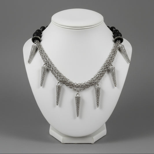 SPIKED LAVA BEADED NECKLACE