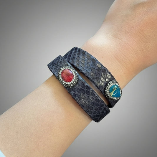 DOUBLE SNAKE CUFF W/ STONES