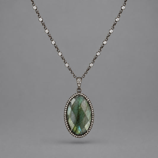 LABRADORITE CABOCHON TOPAZ STONE NECKLACE