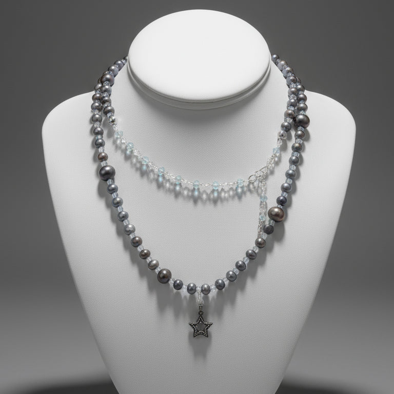 PEARL GREY MIX AQUAFACE NECKLACE