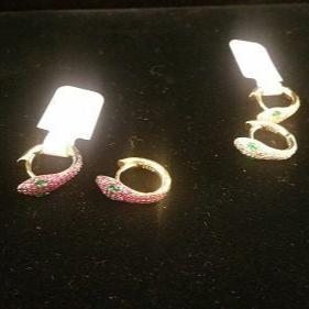 SNAKE RED, GREEN CZ EARRING-EARRING