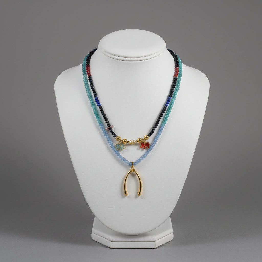 WISHBONE MULTI GEM STONE NECKLACE