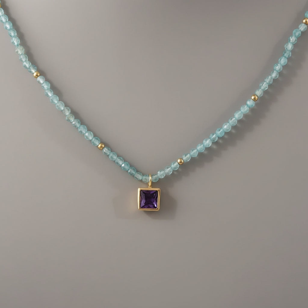 AQUAMARINE AMETHYST CZ NECKLACE