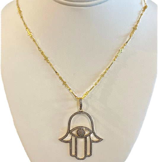 BIG HAMSA GOLD SS ROSE CUT DIA