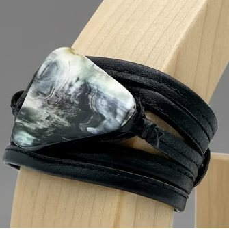 HORN STERLING AND LEATHER BRACELET