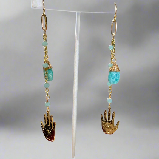 TURQUOISE W HAMSA EARRINGS