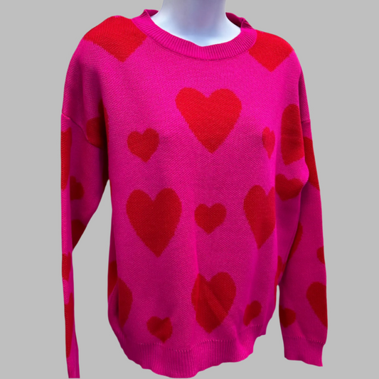 BRIGHT PINK HEART SWEATER