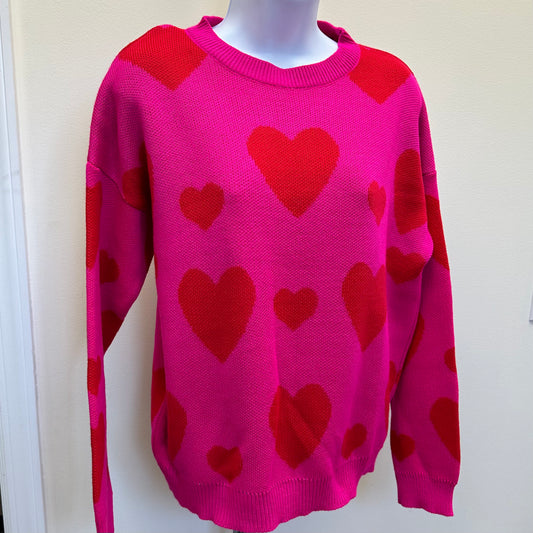 BRIGHT PINK HEART SWEATER
