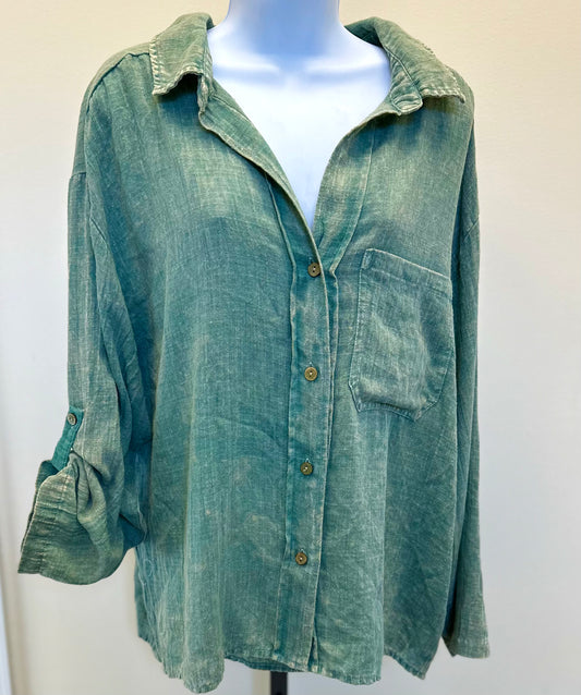 VINTAGE WASHED GREEN SHIRT W/ PATCH