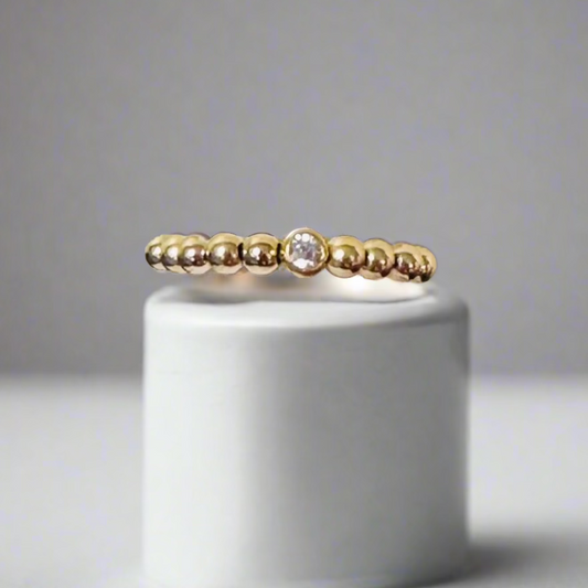 GOLD FILLED BEADED RING WITH CHARM