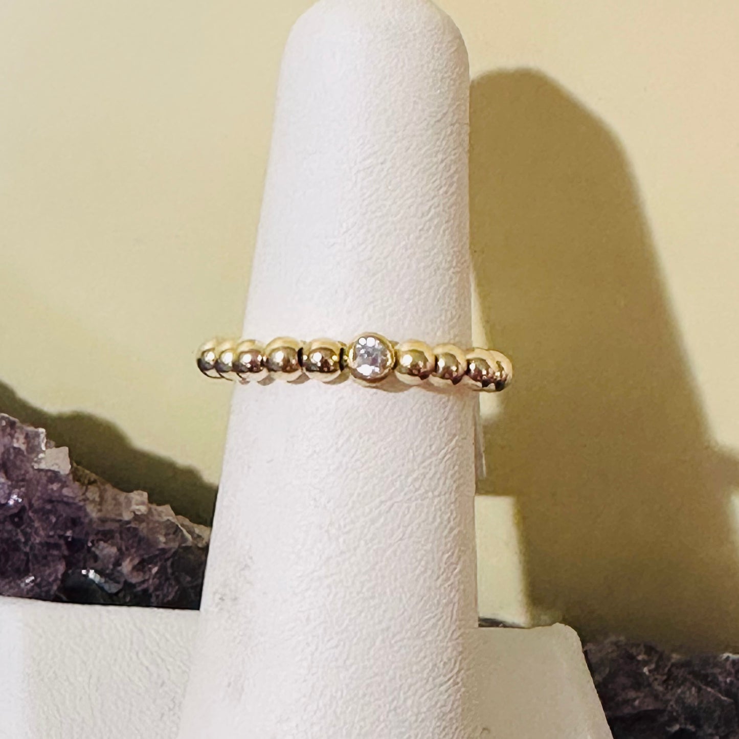 GOLD FILLED BEAD RING W CZ